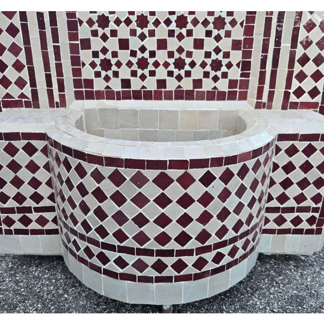 2020s Large 2 Color Beige and Burgundy Moroccan Mosaic Tile Fountain For Sale - Image 5 of 6