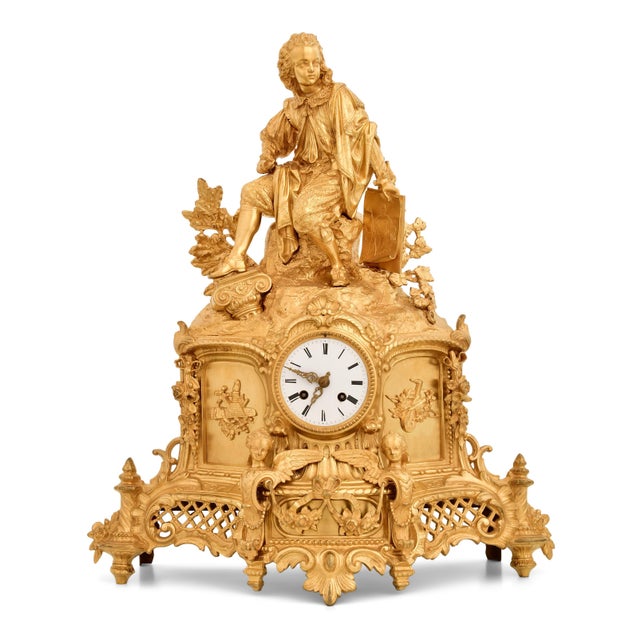 French Napoleon III Gilt Bronze Figural Mantel Clock, Early 19th Century For Sale - Image 11 of 11