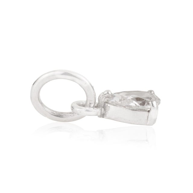 Metal Pear-Cut Diamond Solitaire Charm Pendant in 14k Solid White Gold For Sale - Image 7 of 14