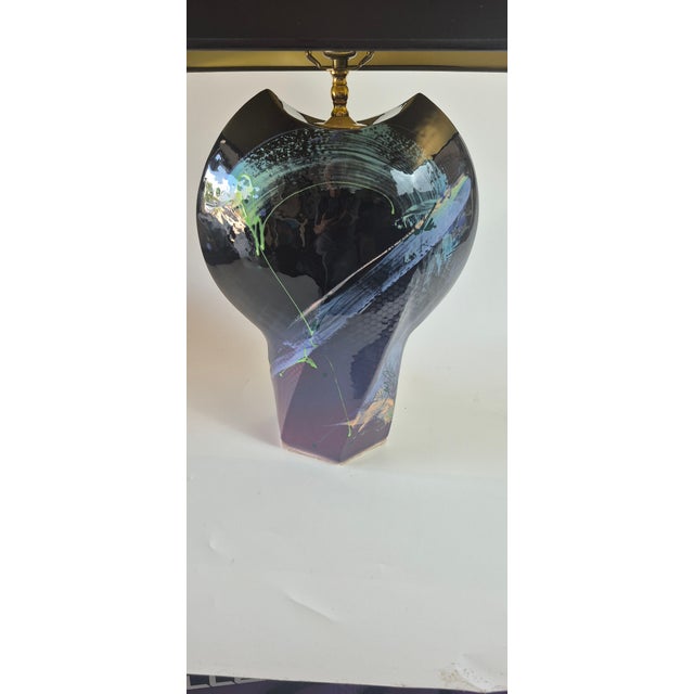 Abstract Vintage Handmade-Painted Abstract Ceramic Table Lamp 1980s For Sale - Image 3 of 6
