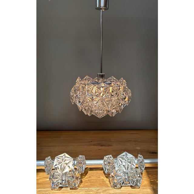 Kinkeldey Inkeldey Crystal Glass Chandelier and Wall Sconces, Germany, 1970s, Set of 3 For Sale - Image 4 of 9