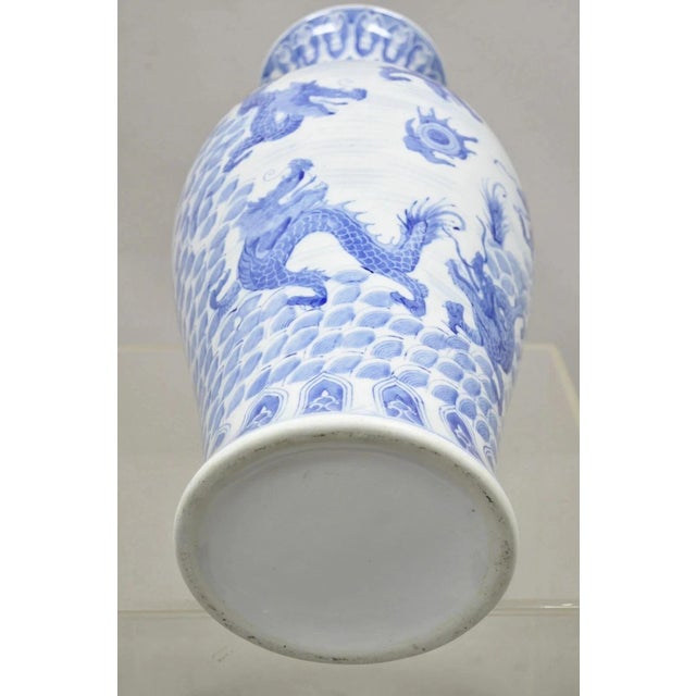 Vintage Chinese Export Delf Style Blue and White Porcelain 25" Tall Dragon Vase For Sale - Image 10 of 11