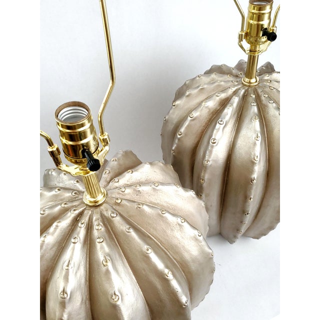 Silver Late 20th Century Large Silver Painted Plaster Cactus Table Lamps - A Pair For Sale - Image 8 of 11
