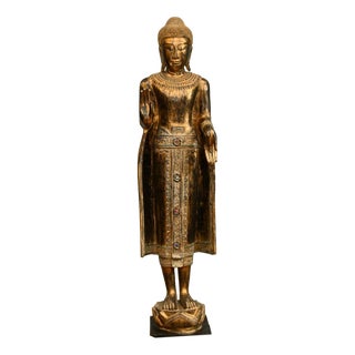 Carved Burmese Buddha Statue in Giltwood, 1950s For Sale