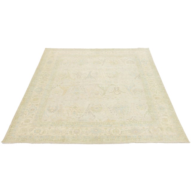 2020s Modern Oushak Style Hand-Knotted Wool Rug in Ivory, Sage, and Soft Gold 12x15 For Sale - Image 5 of 11