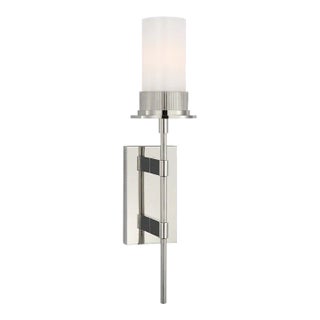 Ray Booth for Visual Comfort Signature Beza Large Tail Sconce in Polished Nickel with White Glass For Sale