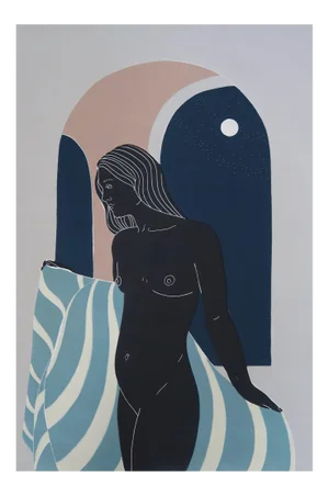 She Did Not Hurry, Female Figurative Linocut Original Print, Unframed, 2020