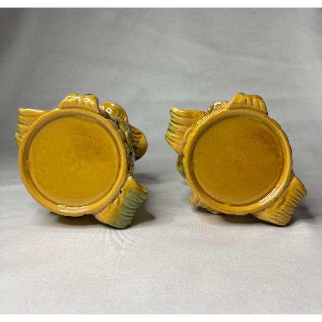 Yellow Traditional Fall Harvest Corn Husk Candleholders in the Style of Majolica, a Pair For Sale - Image 8 of 9