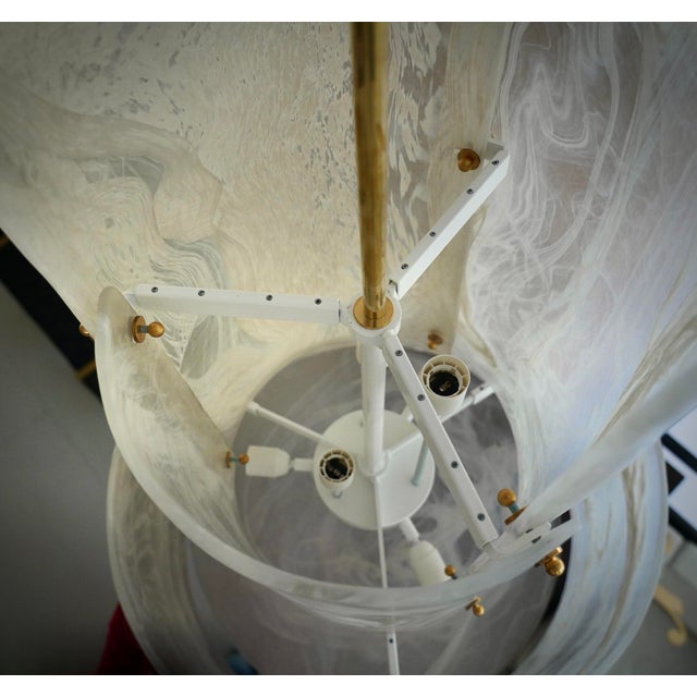 Murano Art Glass and Brass White Round Chandelier, 2000 For Sale - Image 10 of 11