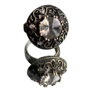 Vintage Medallion-Style Cocktail Ring With Clear Faceted Stone, 1990s, Size 7.5