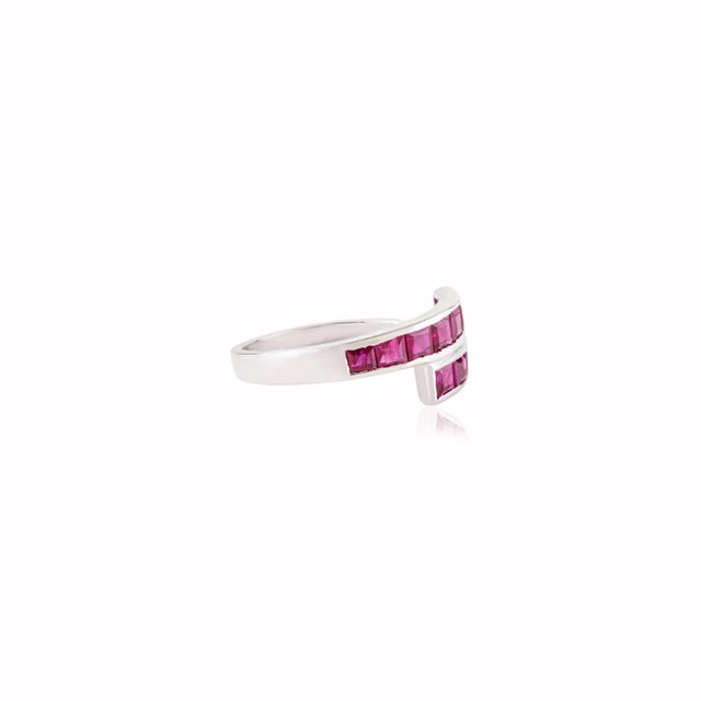 Not Yet Made - Made To Order 1.91ct Princess Cut Ruby Channel Set Geometric Wrap Bypass Ring Size 6 in 14k Gold For Sale - Image 5 of 14