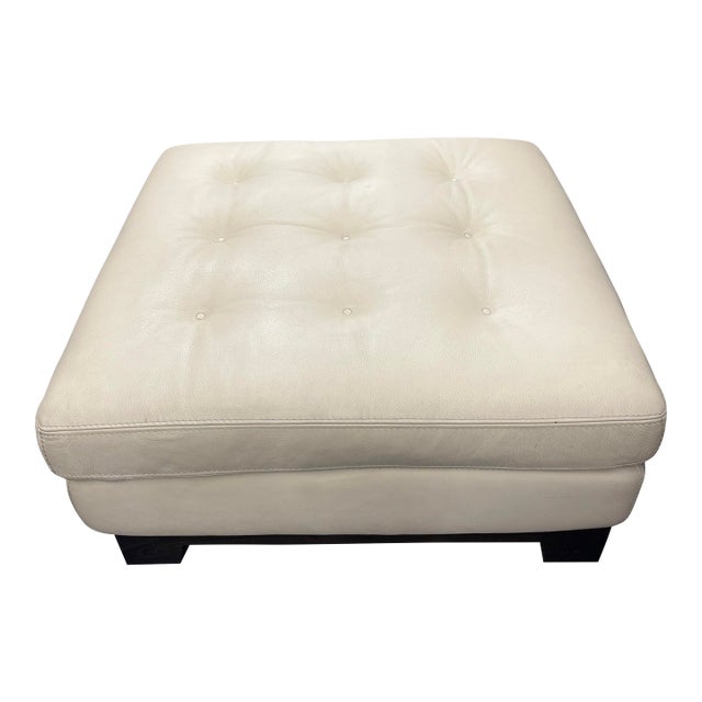 Roche Bobois Tufted Leather Ottoman, 36 X 36, Cream For Sale