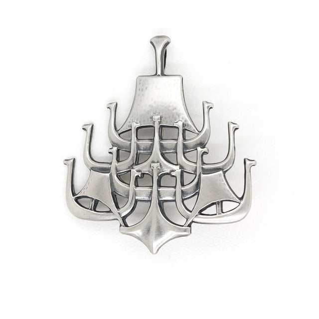 Modern Bjørn S. Østern David Andersen Modernist Sterling Silver Longship Brooch/Pendant For Sale - Image 3 of 15