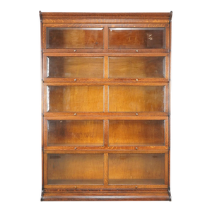 Antique Five Section Oak Barrister Bookcase With Beveled Glass