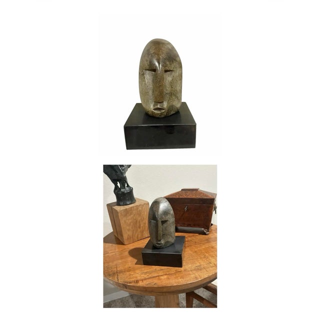 Hand Carved Stone Head of a Monkey Sculpture (8” High), Signed For Sale - Image 10 of 10
