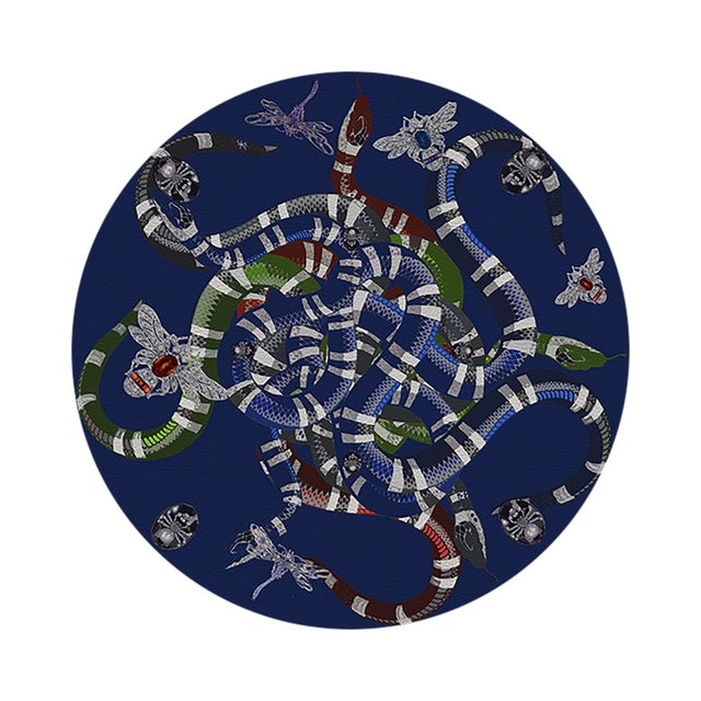 2020s Ouroboros Blue Vegan Leather Round Pebble Placemat, Set of 4 For Sale - Image 5 of 5
