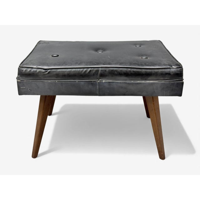 Mid-Century Modern Danish Modern, Black Leatherette, Stained Wood, Footstool, Denmark, 1950s For Sale - Image 3 of 6