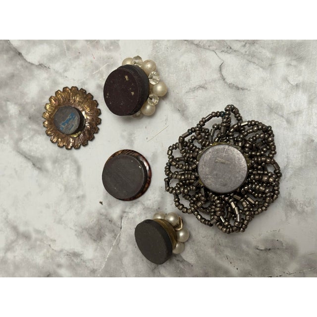 Shabby Chic Eclectic Collection of Upcycled Vintage Jewelry Magnets, Set of Five For Sale - Image 3 of 6