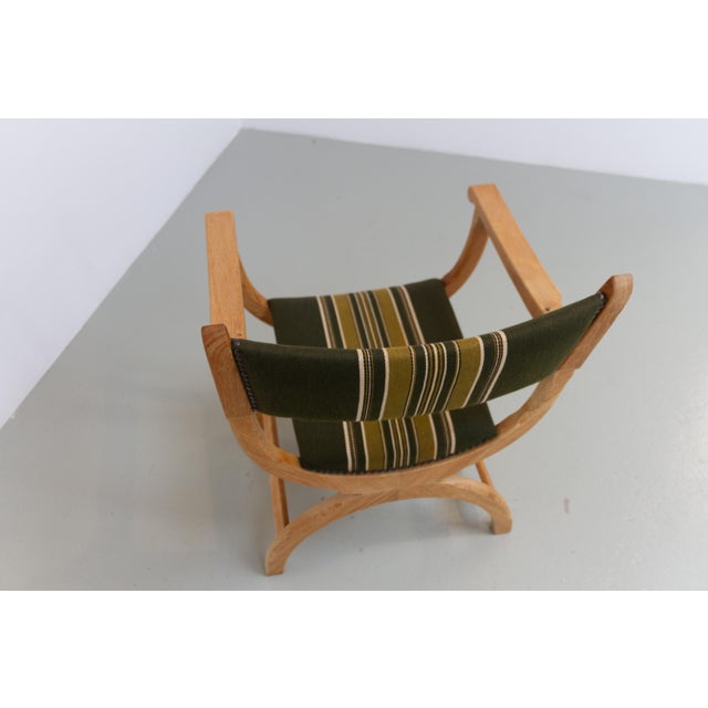 Danish Kurul Armchair in Oak and Striped Green Wool by Henning Kjærnulf, 1960s For Sale - Image 4 of 18