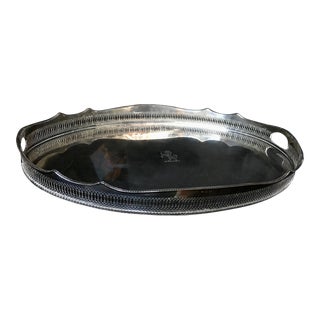 Late 19th Century Royal Silverplate Tray With Fret Work Engraved Lion Royal Marks For Sale