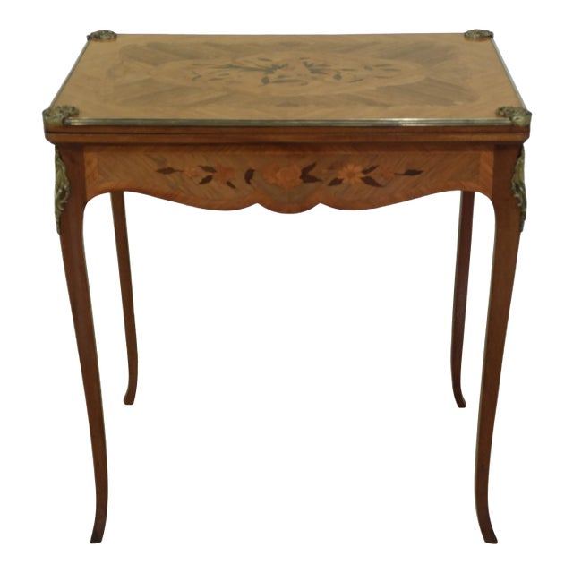 French Louis XV Style Highly Inlaid Flip Top Games Table For Sale