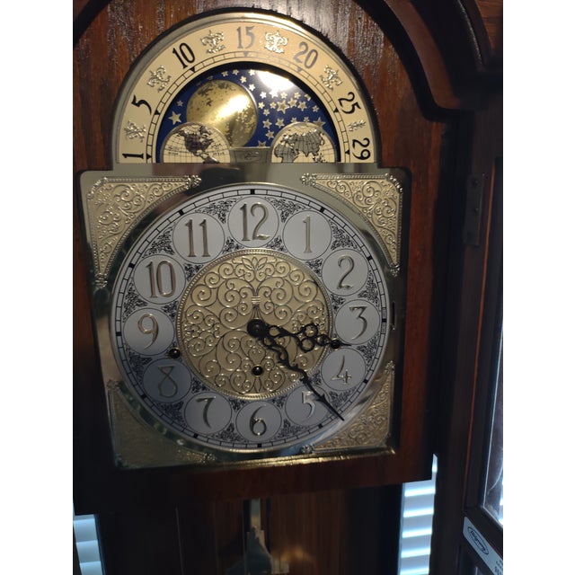 1990s Ridgeway Oak Grandfather Clock Westminister Chimes Chairish