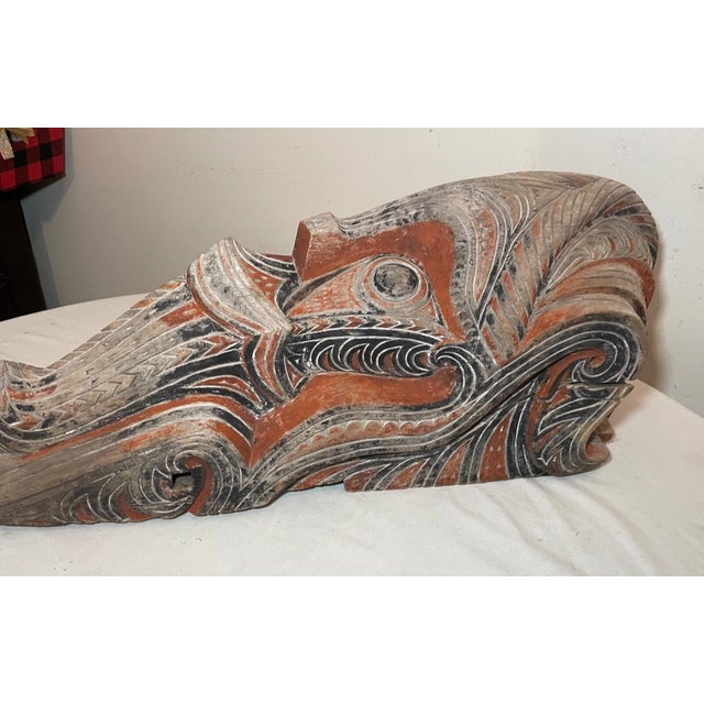 Huge Antique Carved Wood House Facade Singa Indonesia North Sumatra Batak Tribe For Sale - Image 13 of 14