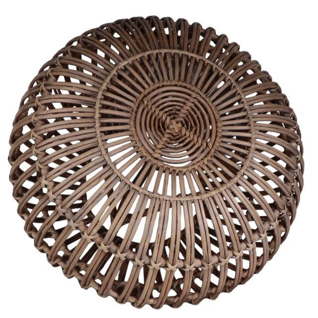 Mid-Century Modern Stick Wicker Reed Ottoman Stool Footrest Pouf by Franco Albini For Sale - Image 3 of 9