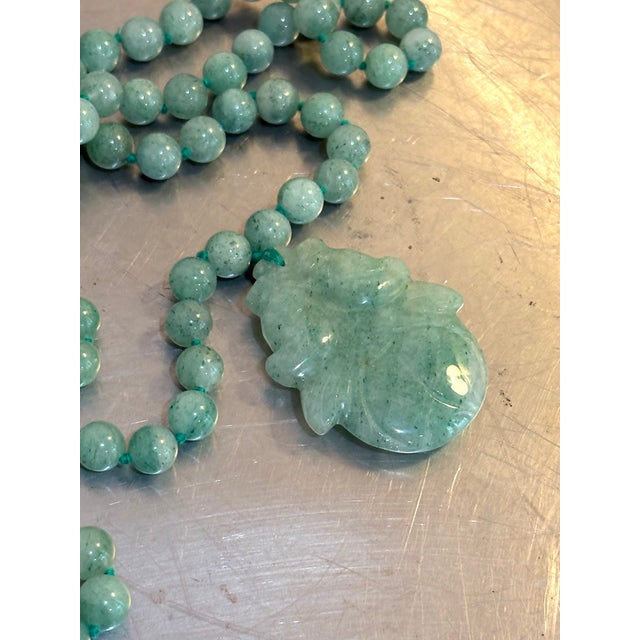 Asian Jadeite Bead & Carved Pendant Necklace For Sale - Image 3 of 5