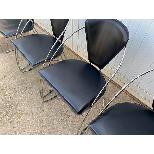 Arrben Linda Chairs in Black Leather and Chrome from Arrben, 1980s, Set of 4 For Sale - Image 4 of 18