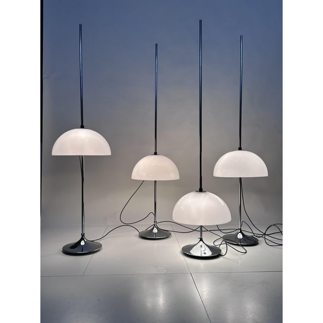 Height-Adjustable Mushroom Floor Lights with Chromed Tulip Bases by Frank Bentler for Wila Leuchten, West Germany, 1960s, Set of 4 For Sale - Image 4 of 18