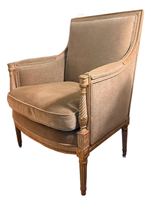 Vintage Velvet Armchair With Green Wash and Gilt Carved Frame