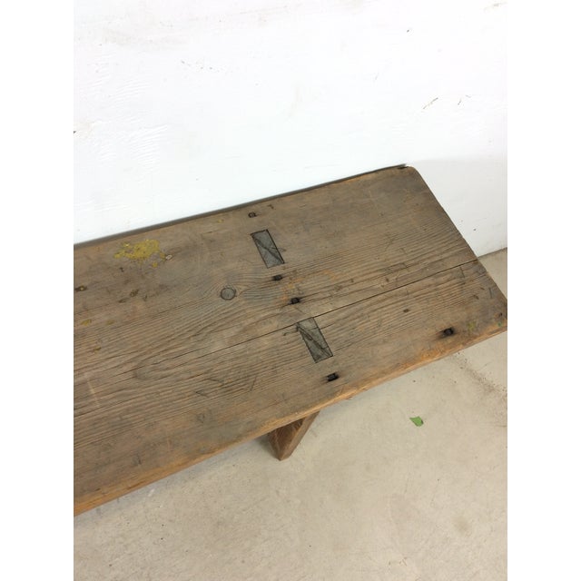 Antique Farmhouse Style Long Primitve Bench With Tongue & Groove Joinery For Sale - Image 10 of 17