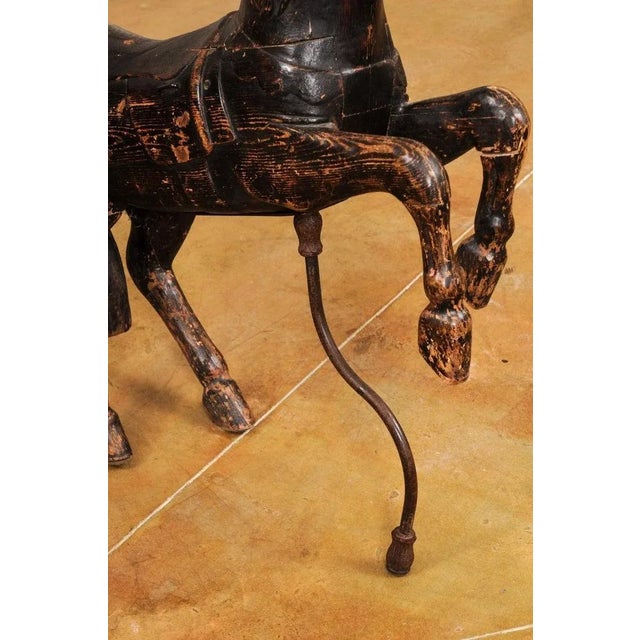 Wood Late 19th Century French Carved Carousel Prancing Horse Sculpture with Patina For Sale - Image 7 of 13