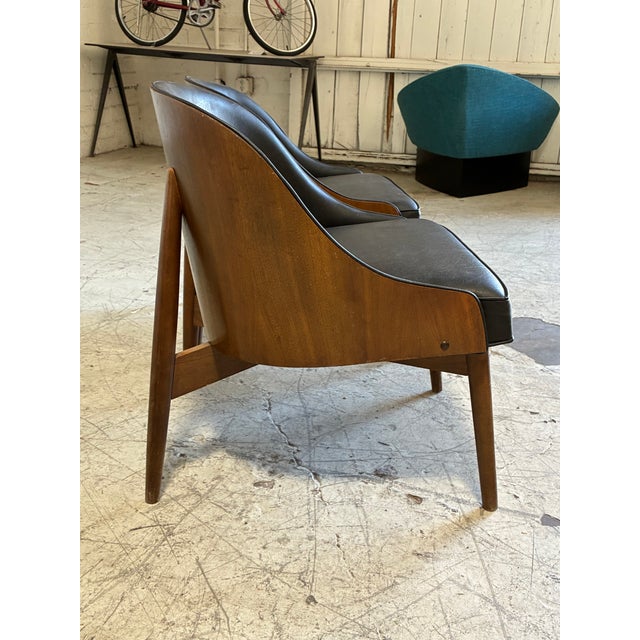 Kodawood Mid Century Molded Plywood and Black Vinyl Chairs by Kodawood - A Pair For Sale - Image 4 of 7
