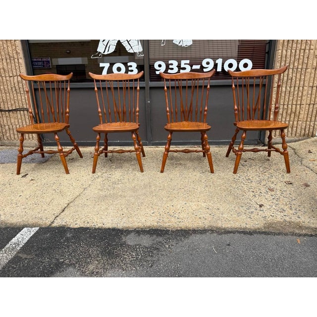 Set of 4 Vintage Windsor Style Spindle Back Dining Chairs For Sale - Image 15 of 15