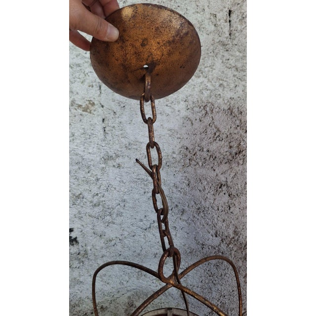Metal Napoleon III Hanging Lantern in Gilded Wrought Iron and Engraved Glass, 1800s For Sale - Image 7 of 10