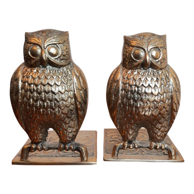 Vintage Brass Owl Bird Bookends Pair For Sale