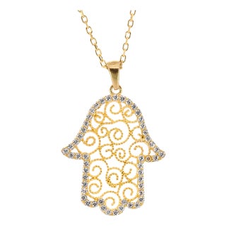 Spiral Design Hamsa Gold & Diamond Necklace For Sale