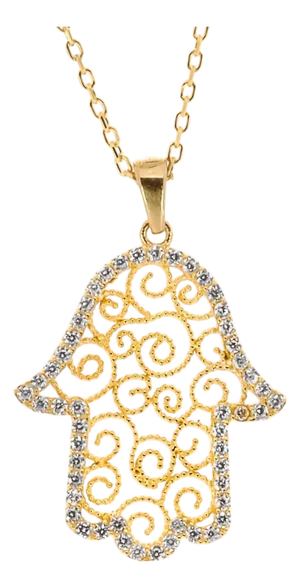 Spiral Design Hamsa Gold & Diamond Necklace
