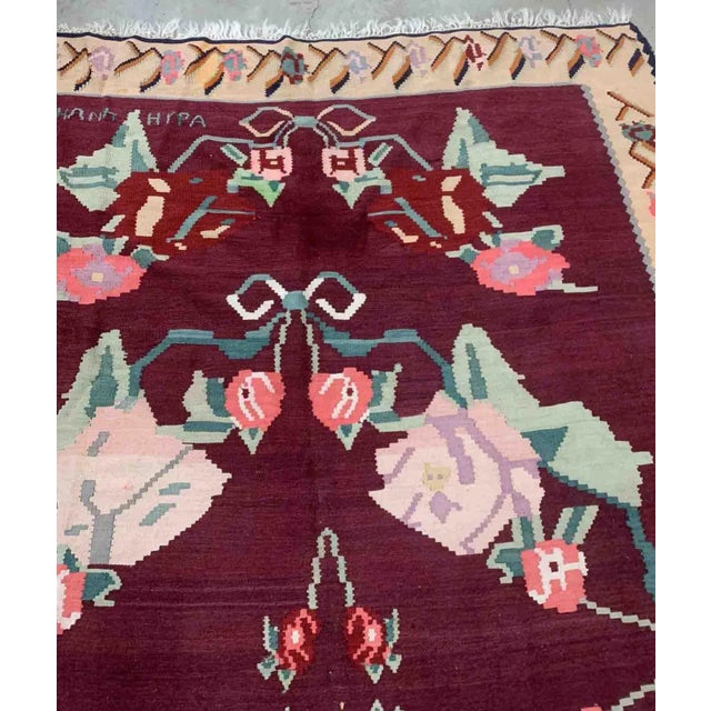 Burgundy 1960s Handmade Antique Romanian Bessarabian Kilim 6.8' X 10' For Sale - Image 8 of 13