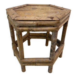 Vintage Tortoise Rattan Hexagonal Plant Stand/Table Riser For Sale