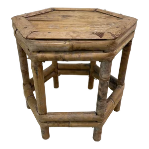 Vintage Tortoise Rattan Hexagonal Plant Stand/Table Riser