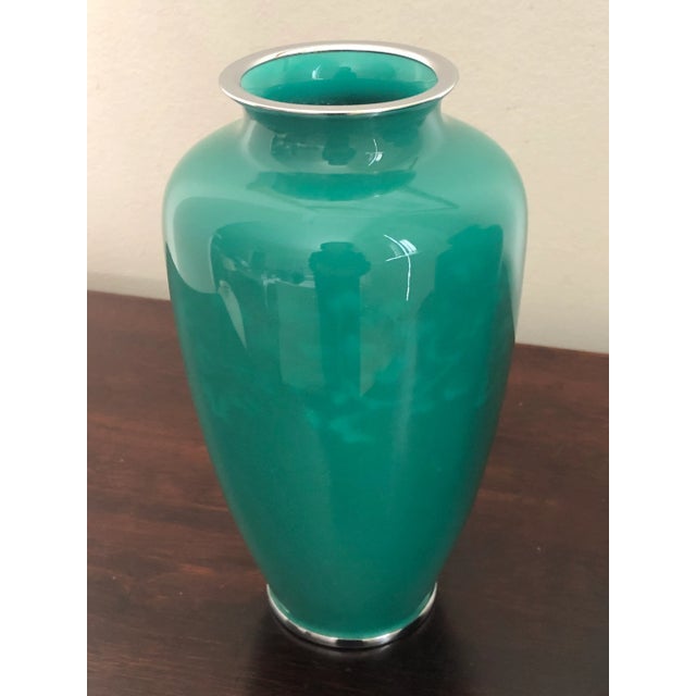 Jade Japanese WIreless Cloisonné Vases — a Pair For Sale - Image 8 of 12