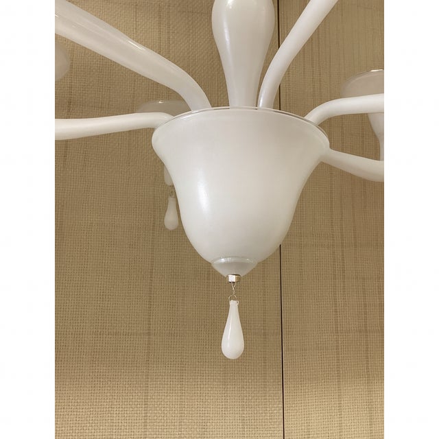 Glass Contemporary Italian 6 Arms White Murano Glass Chandelier For Sale - Image 7 of 11