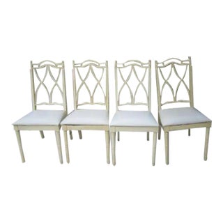 1980s Hollywood Regency Allegro Cream Wood Dining Chairs - Set of 4 For Sale