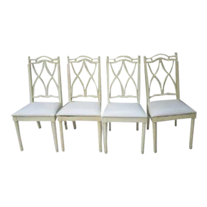 1980s Hollywood Regency Allegro Cream Wood Dining Chairs - Set of 4