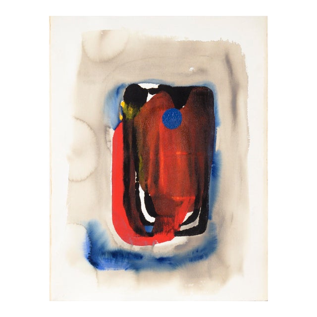 Monument in Red, Black, and Blue - Abstract Expressionist in Acrylic on Paper by Ricardo De Silva For Sale