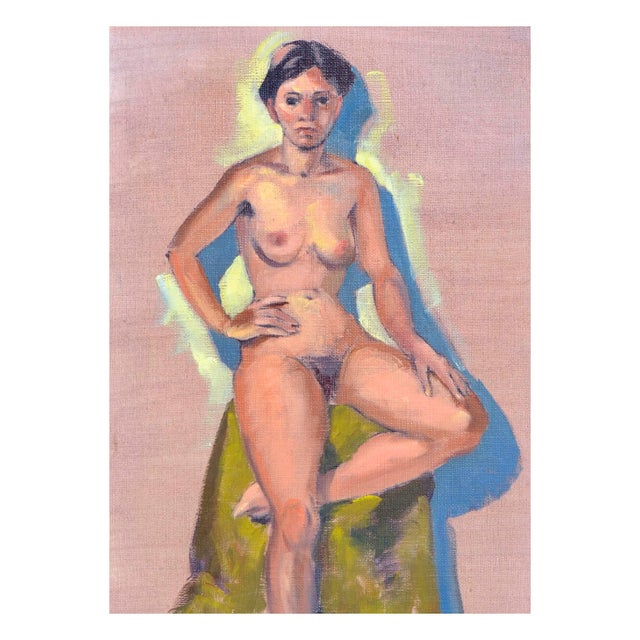 Wonderful female nude figure at the beach by listed artist Jon Blanchette (American, 1908-1987). Presented in a wooden...