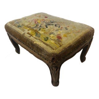 Antique Needlepoint Footstool For Sale